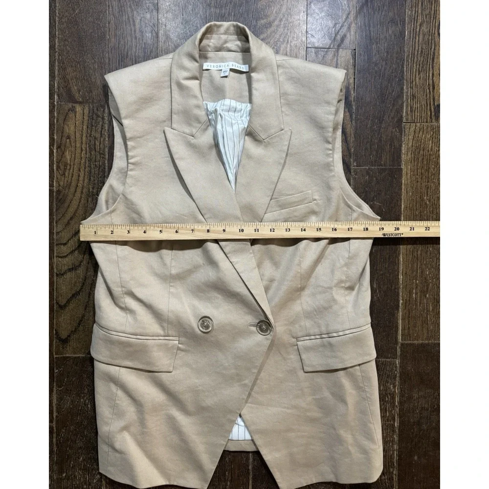 Veronica Beard Vest Double Breasted Size 12 Beige Linen - Picture 4 of 8
